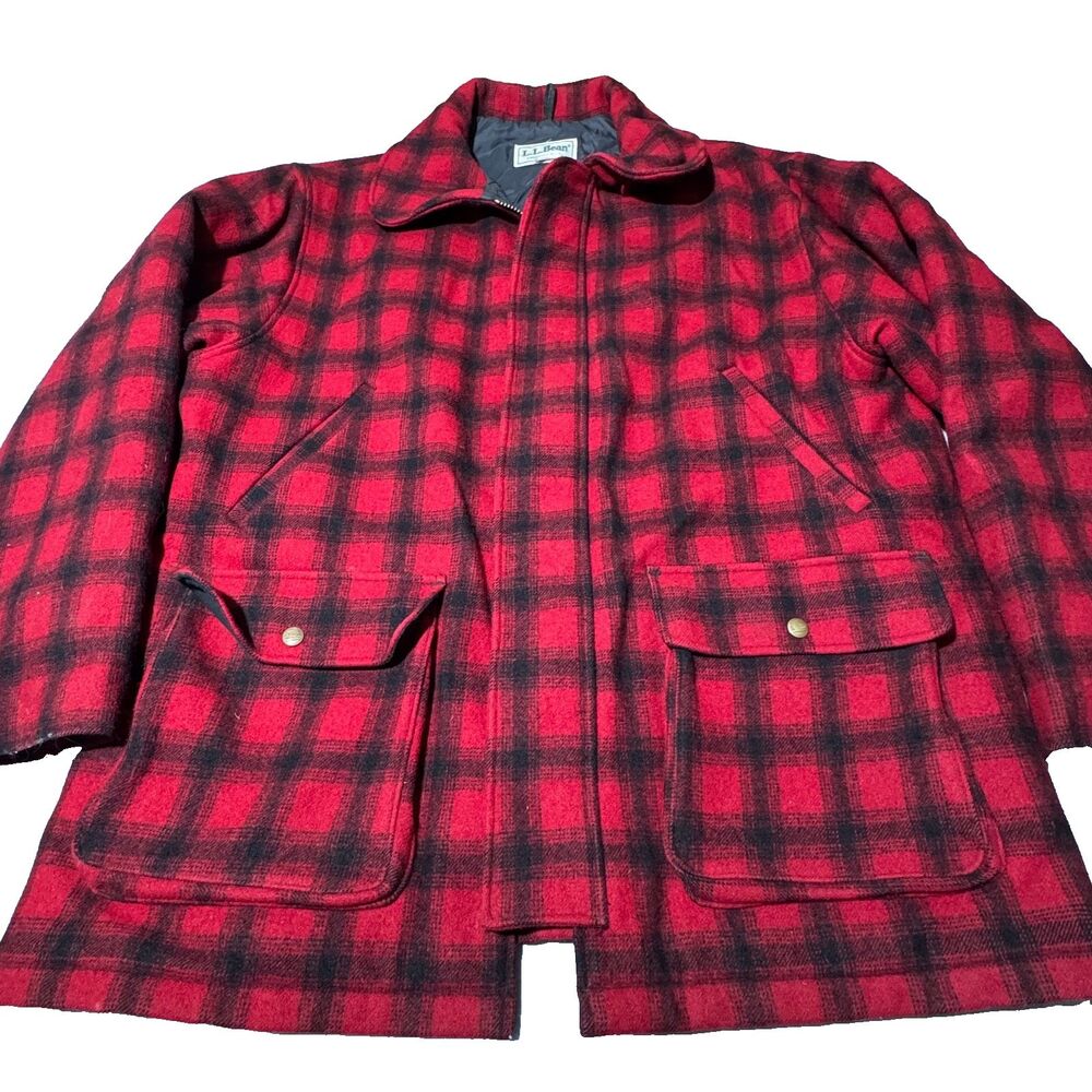 Vtg L.L. Bean Buffalo Plaid Wool Hunting Jacket Coat XL Mackinaw Game Pocket